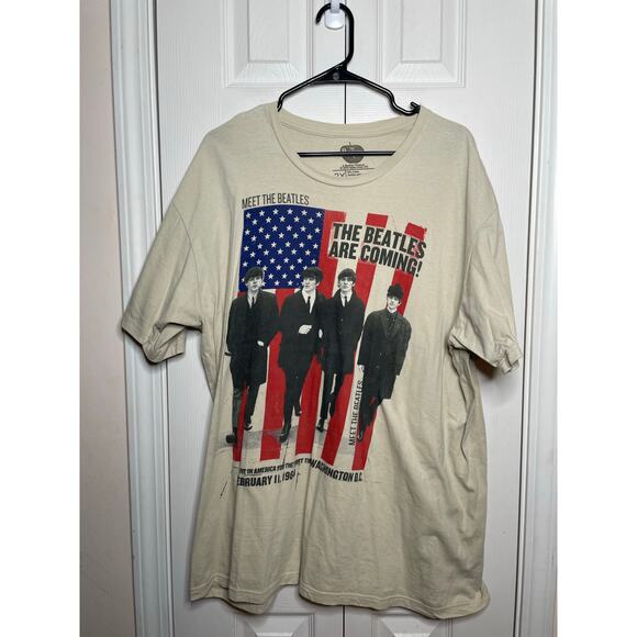 The Beatles 2X T-Shirt Graphic Band Tee Unisex Men Women Tan Beige - Picture 1 of 4